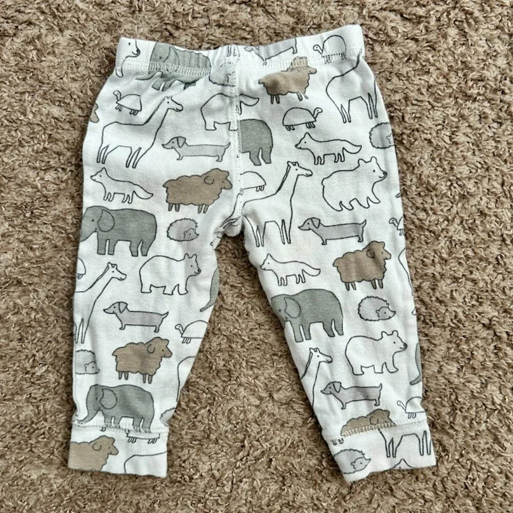 Carters Baby Boy 9M Animal Print Pants and Blanket Set White Grey Tan Safari‎